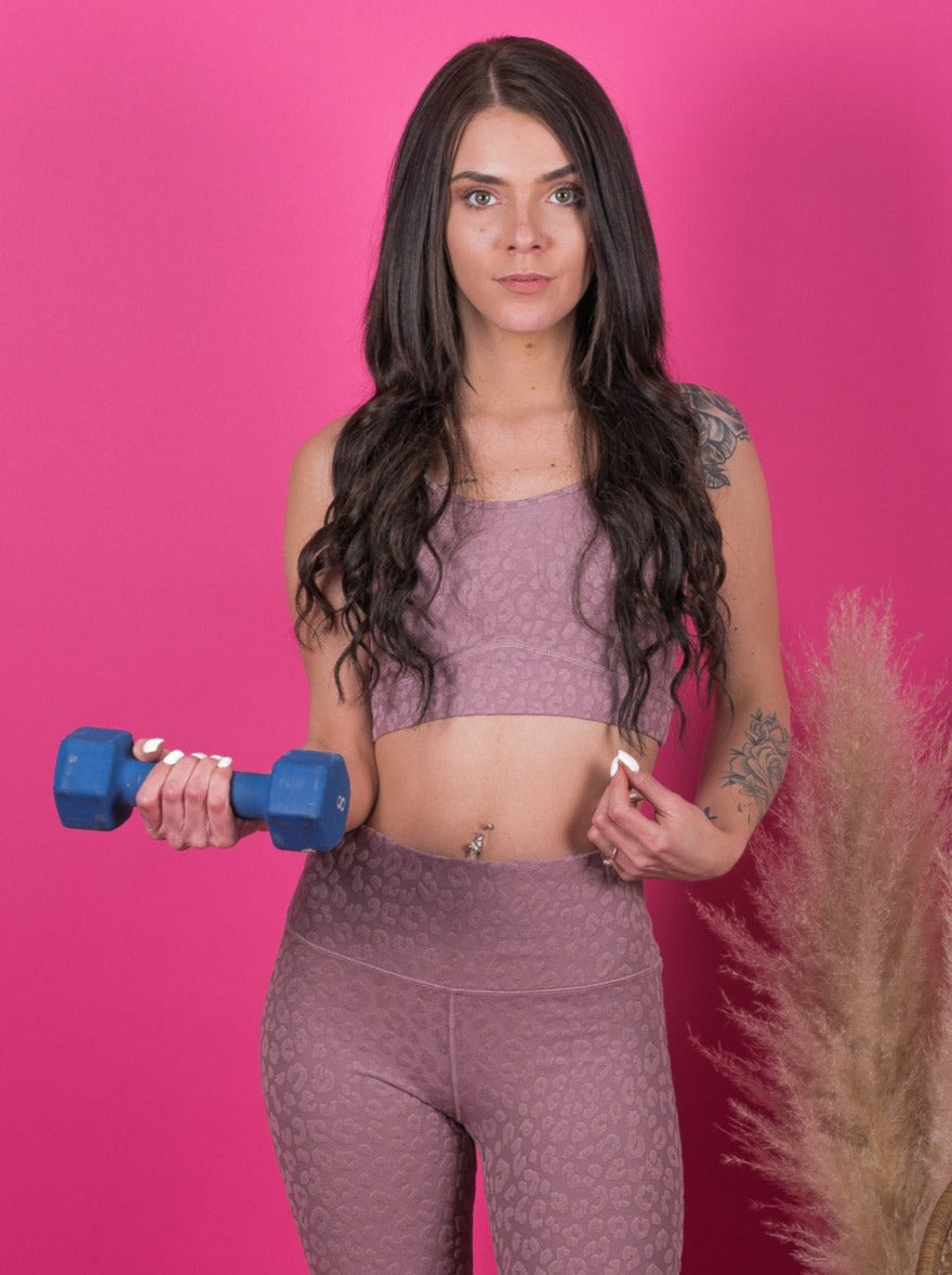 Take The Lead Textured Leopard Print Sports Bra-Mauve - Truelynn Clothing Company