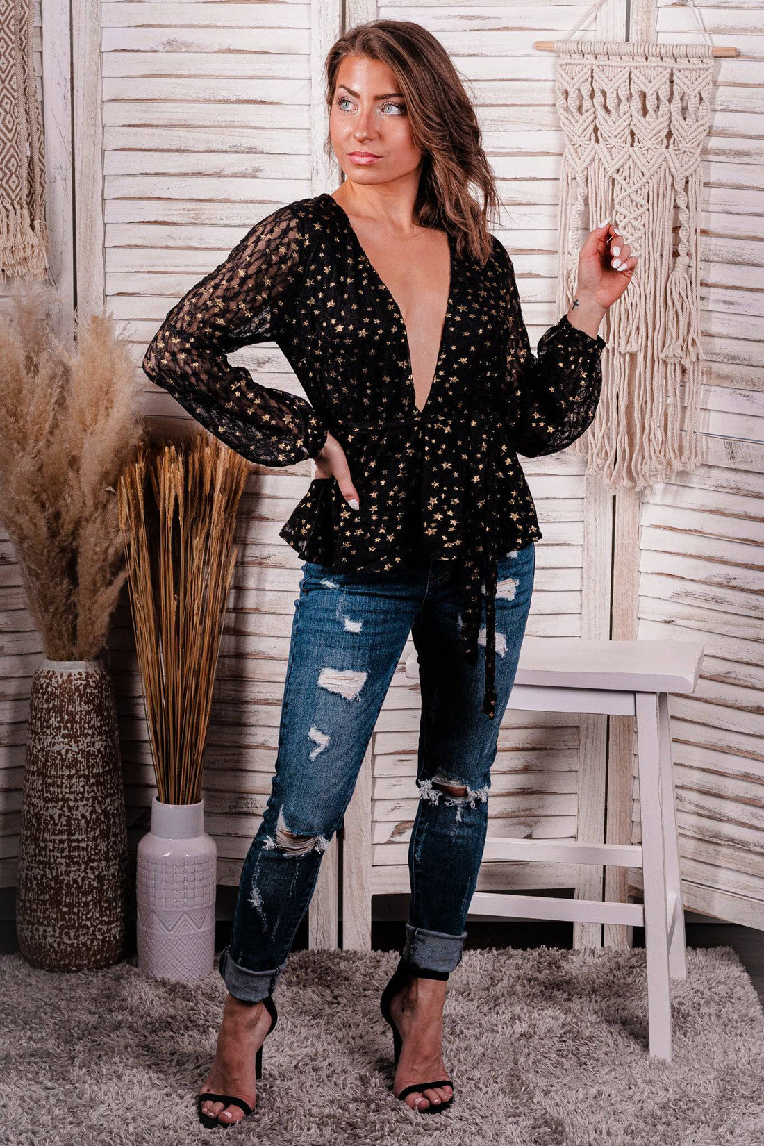 Star Struck Deep V Peplum Top