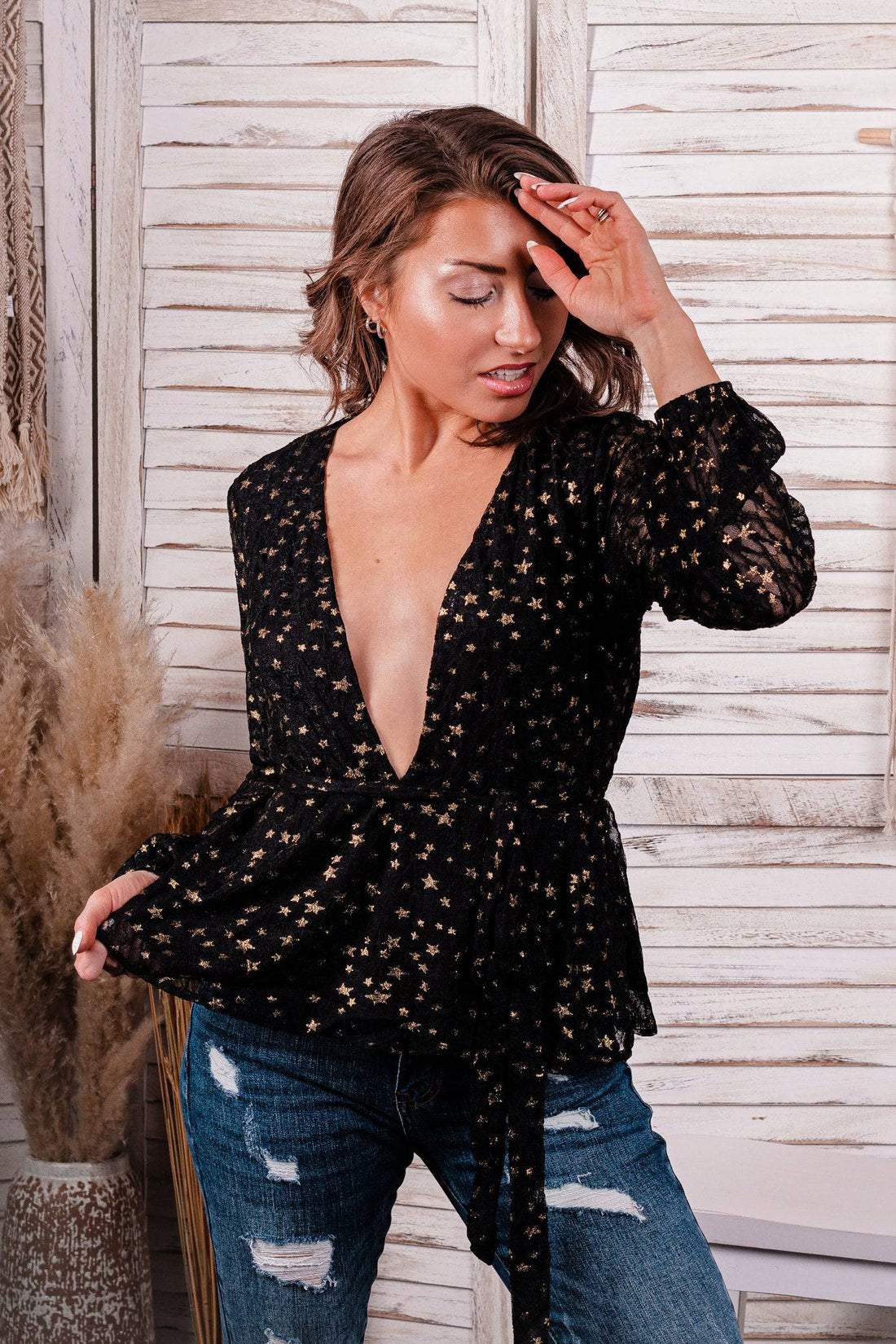 Star Struck Deep V Peplum Top